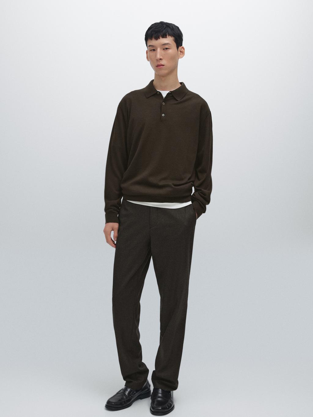 100% merino wool knit polo jumper