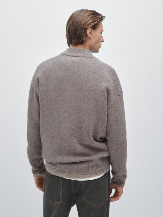 100% wool high neck knit cardigan