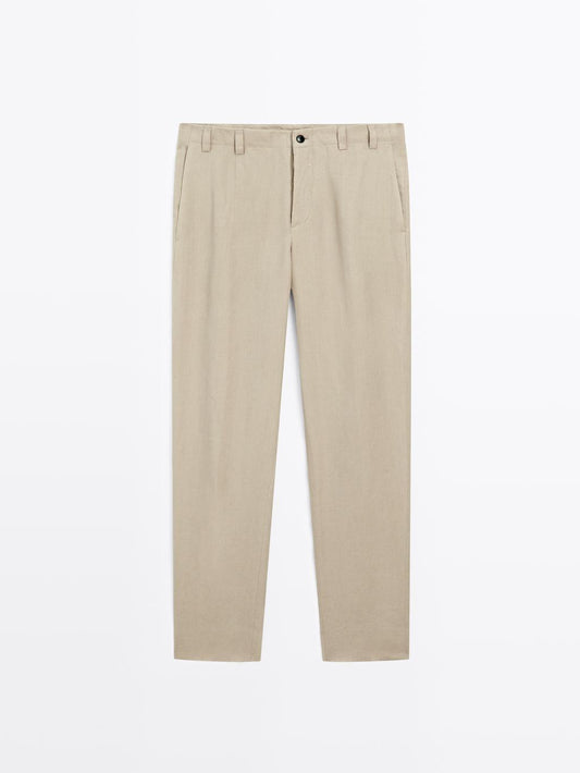 100% linen total look wide-leg trousers