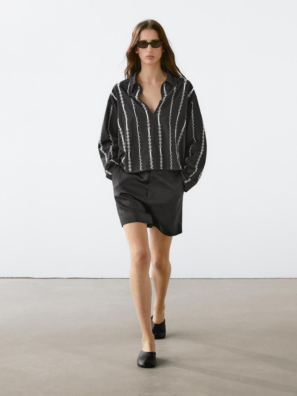 100% linen short Bermuda shorts