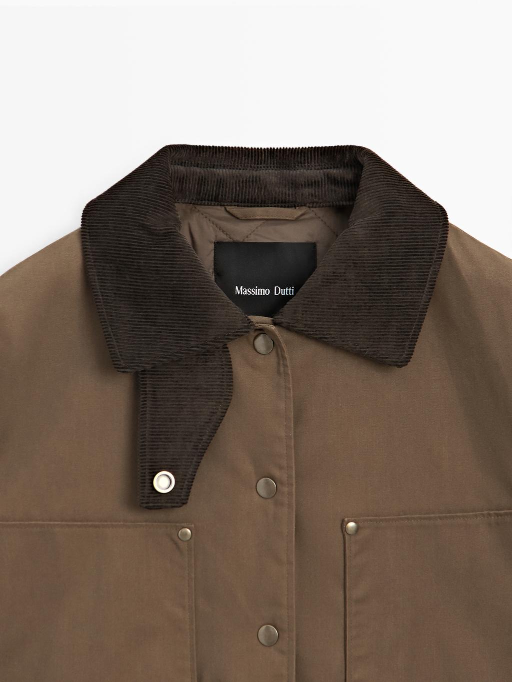 Waxed parka with corduroy detail