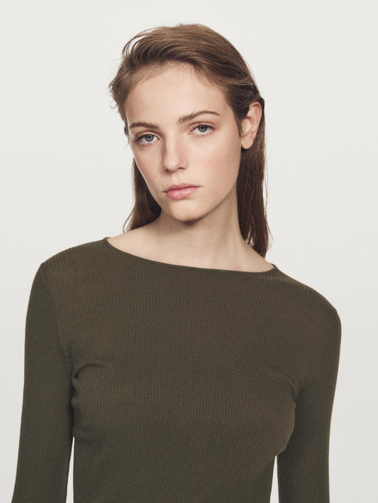 Long sleeve T-shirt with ribbed detail
