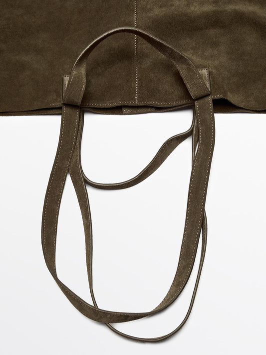 Leather and split leather maxi shopper bag