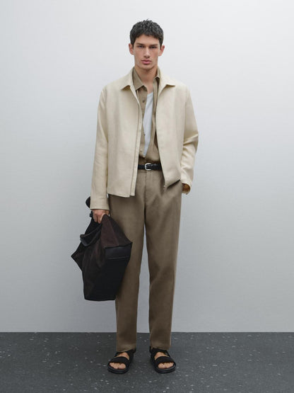 100% linen tapered fit trousers