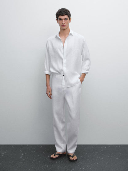 100% linen regular fit trousers