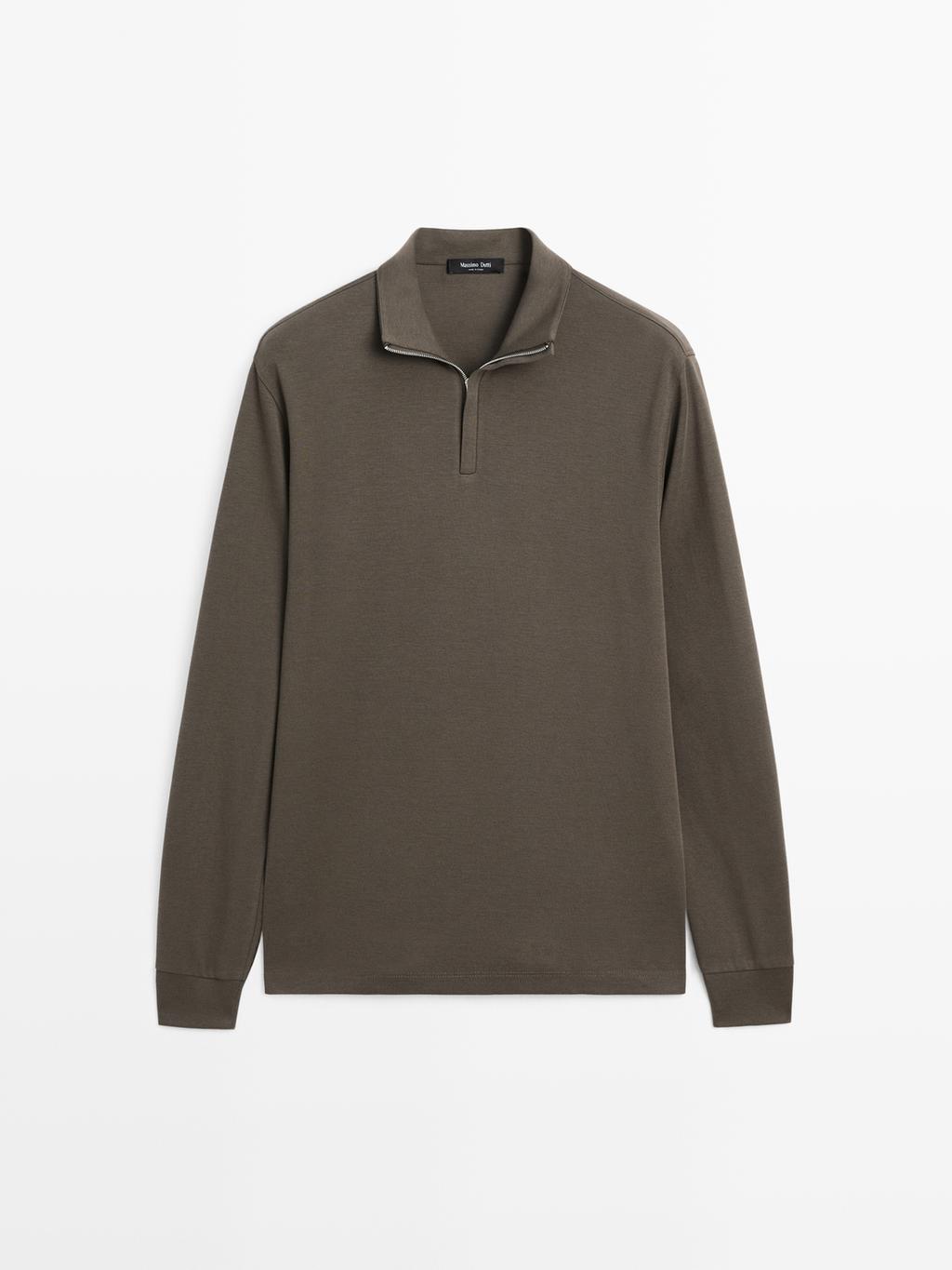 Zipped high neck polo shirt