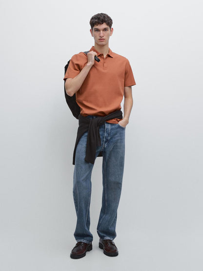 100% cotton textured knit polo shirt