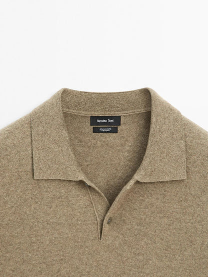 100% cashmere ribbed knit polo shirt