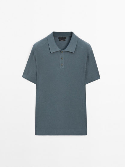 100% cotton ribbed knit polo shirt