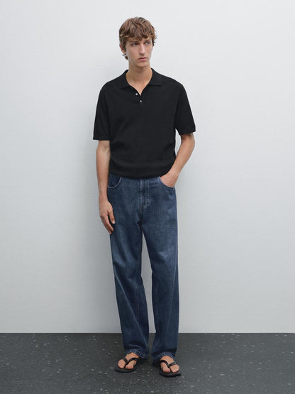 100% cotton ribbed knit polo shirt