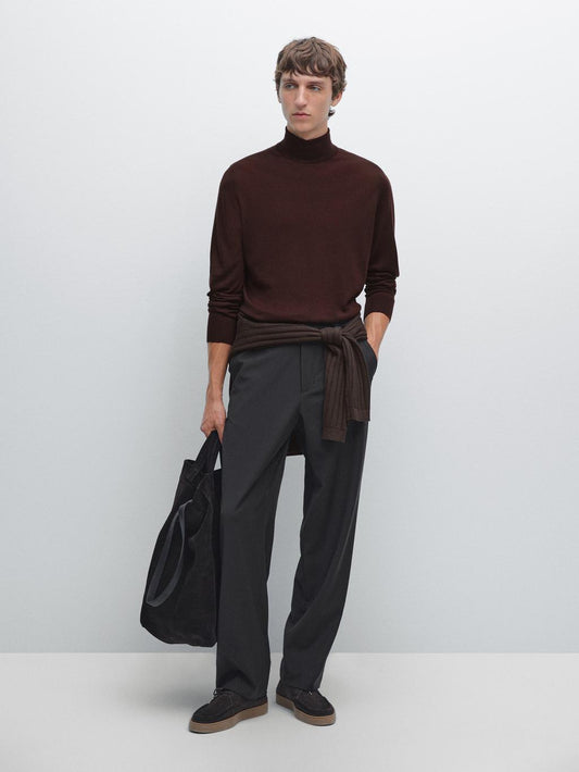 Wool blend high neck knit jumper