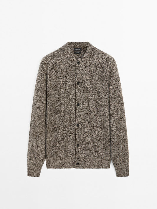 100% wool flecked knit cardigan