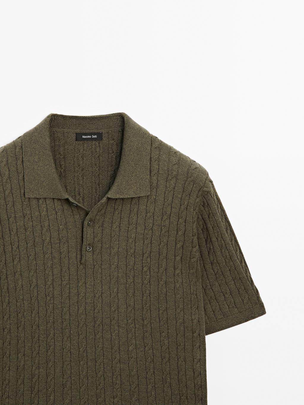 Cable-knit polo shirt