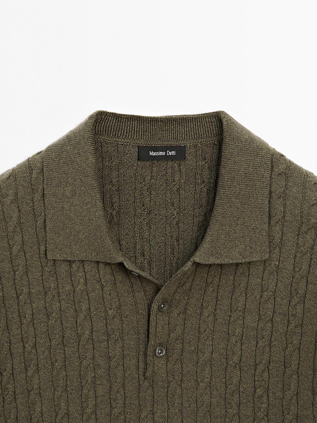 Cable-knit polo shirt