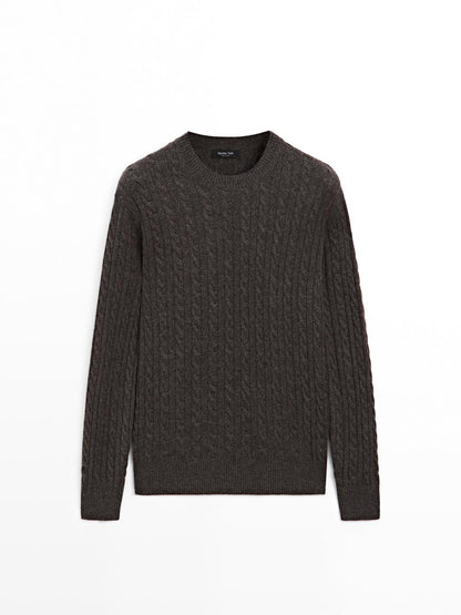 Cable-knit sweater with crew neck
