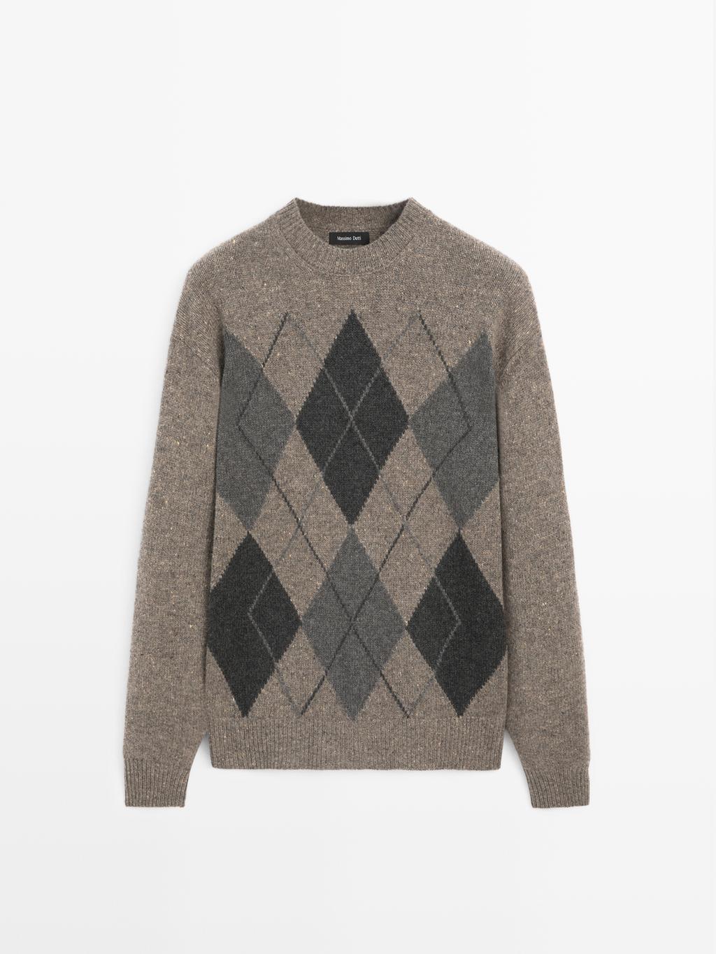 100% wool Argyle knit sweater