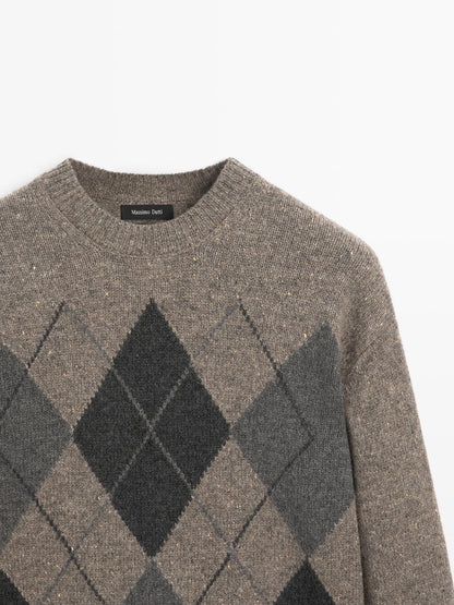 100% wool Argyle knit sweater