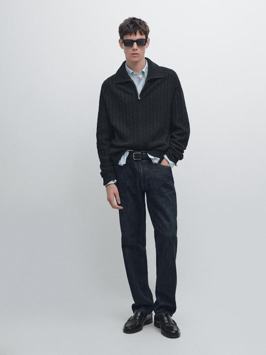 100% wool cable-knit zip-up cardigan