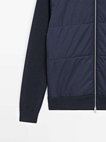 Contrast knit puffer jacket