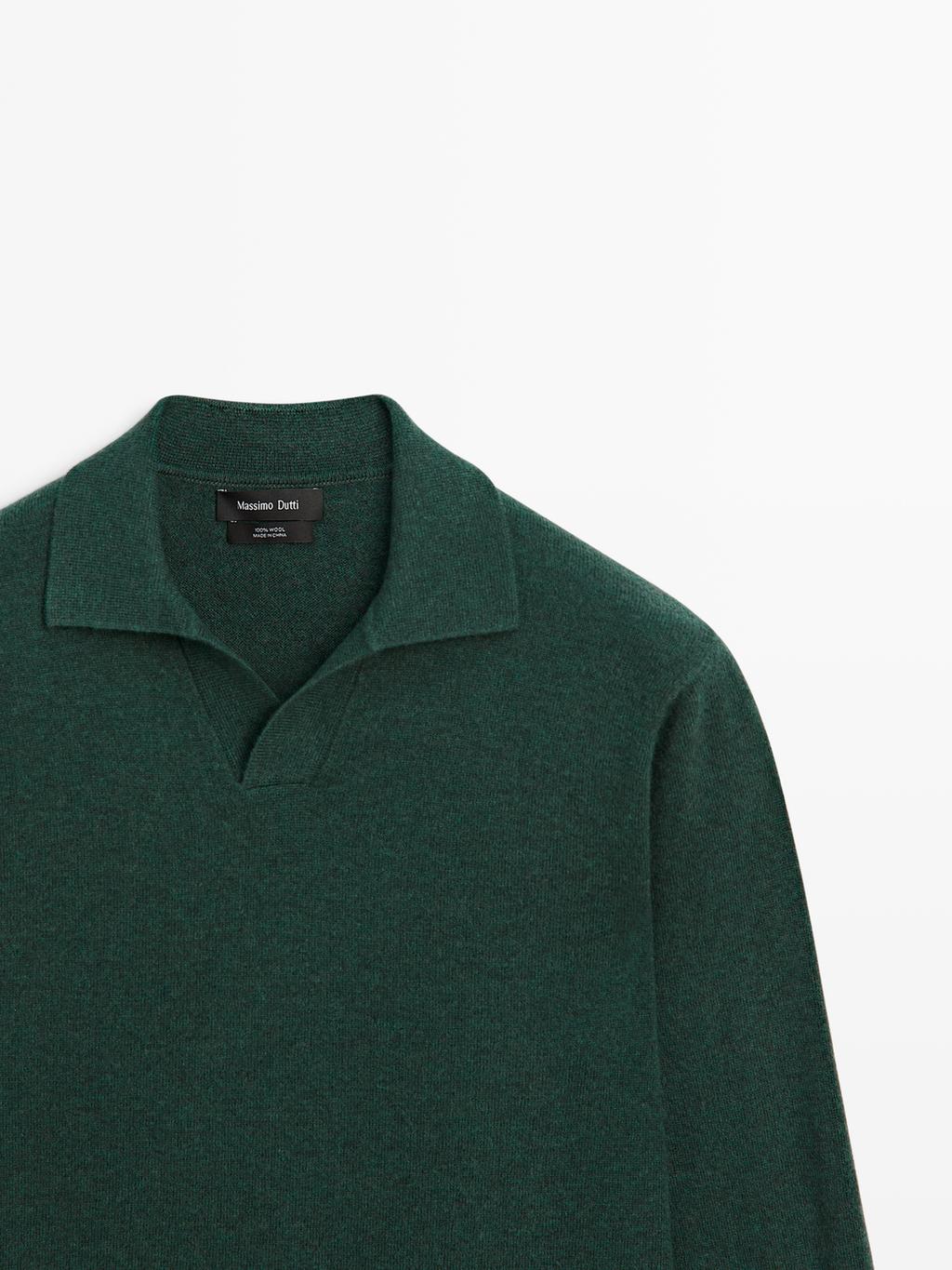 100% wool V-neck knit polo sweater