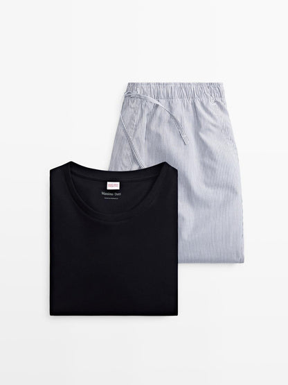 100% cotton striped pyjamas with long sleeve T-shirt