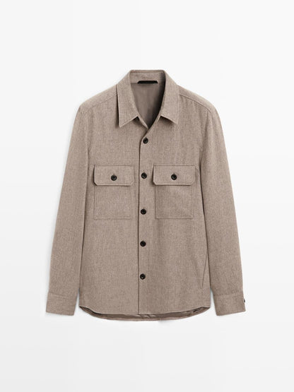 Wool blend overshirt with pockets - LIMITED