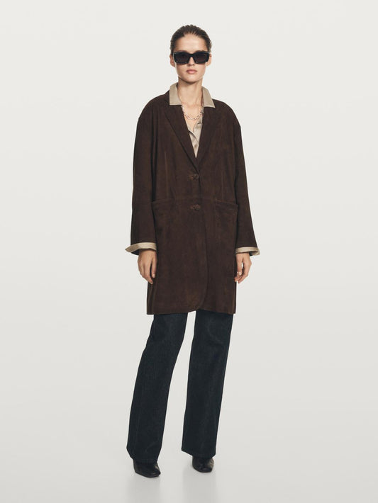 Long suede leather coat