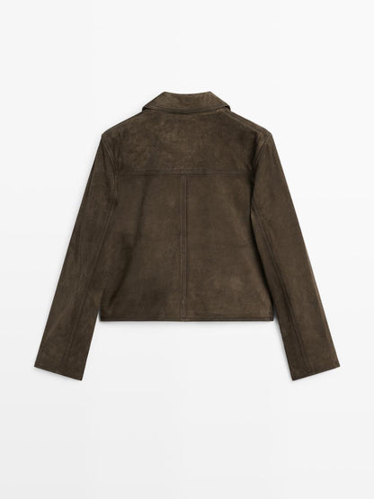 Suede leather jacket with lined buttons
