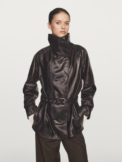 Nappa leather jacket with belt