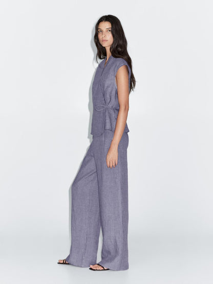 100% linen high-waist trousers