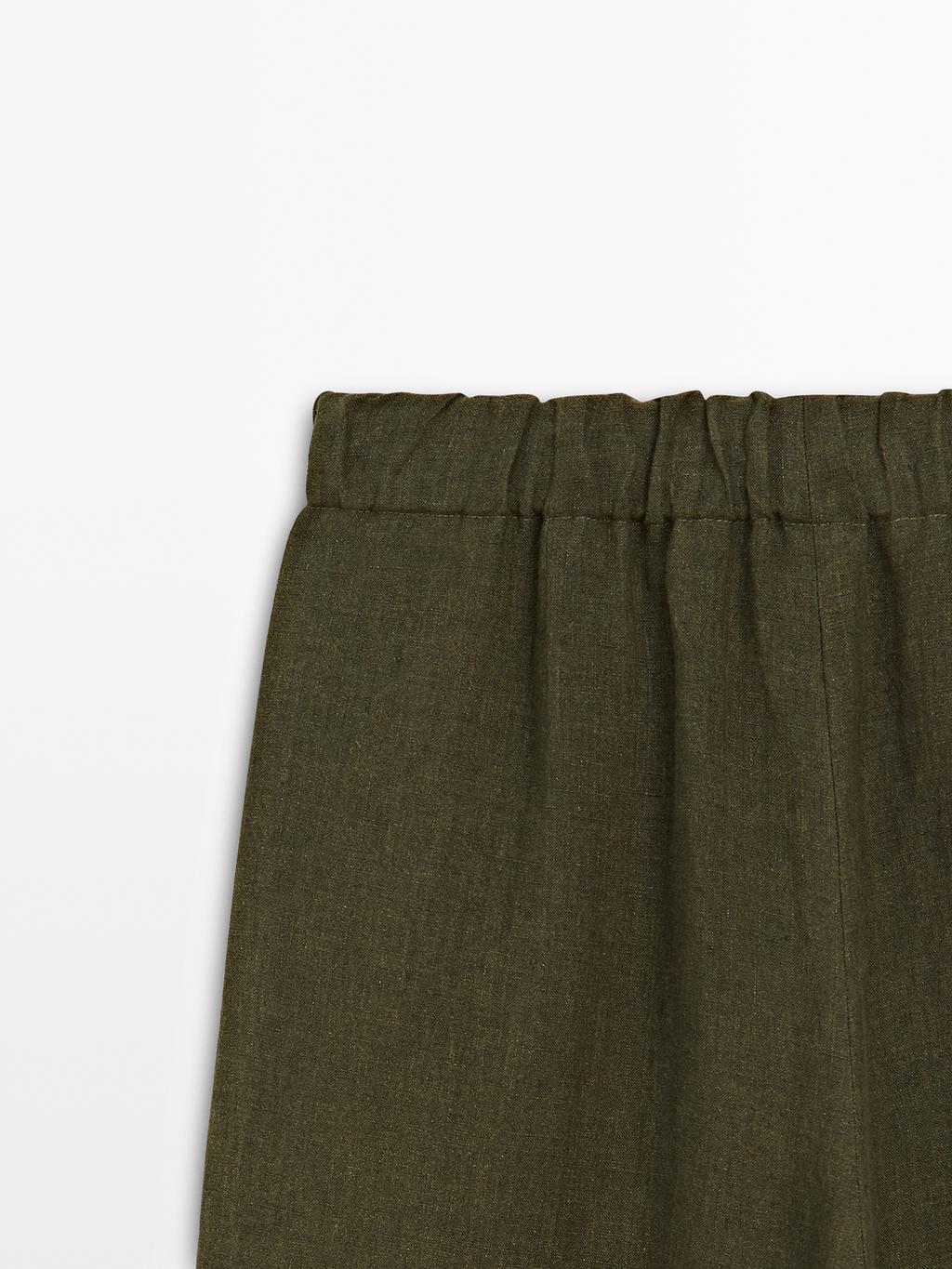 100% linen straight-leg trousers