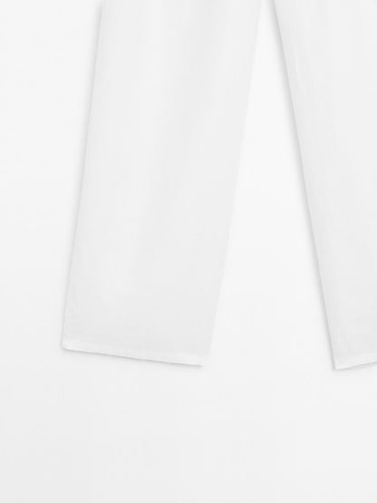 100% linen wide-leg mid-rise trousers
