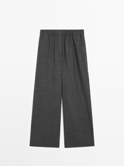 100% wool wide-leg textured trousers