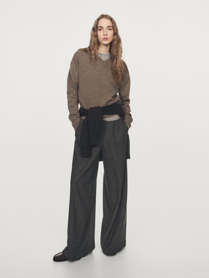 100% wool wide-leg textured trousers