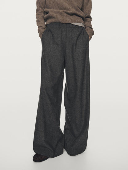 100% wool wide-leg textured trousers