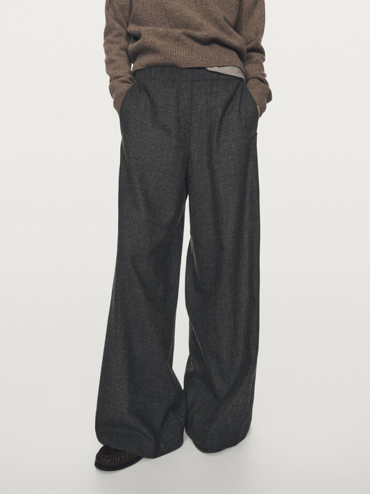 100% wool wide-leg textured trousers