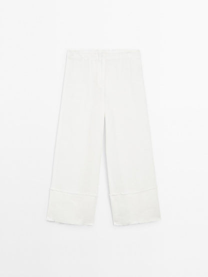100% linen trousers with frayed detail