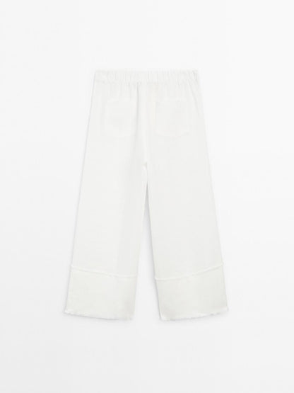 100% linen trousers with frayed detail