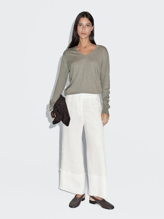 100% linen trousers with frayed detail