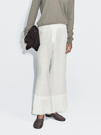 100% linen trousers with frayed detail