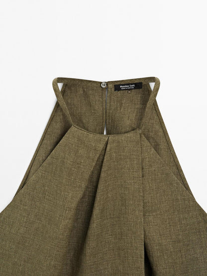 100% linen crossover halter top