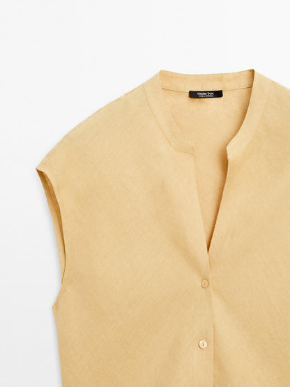 100% linen flowing blouse with open neck