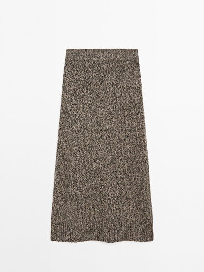 100% cashmere knit midi skirt