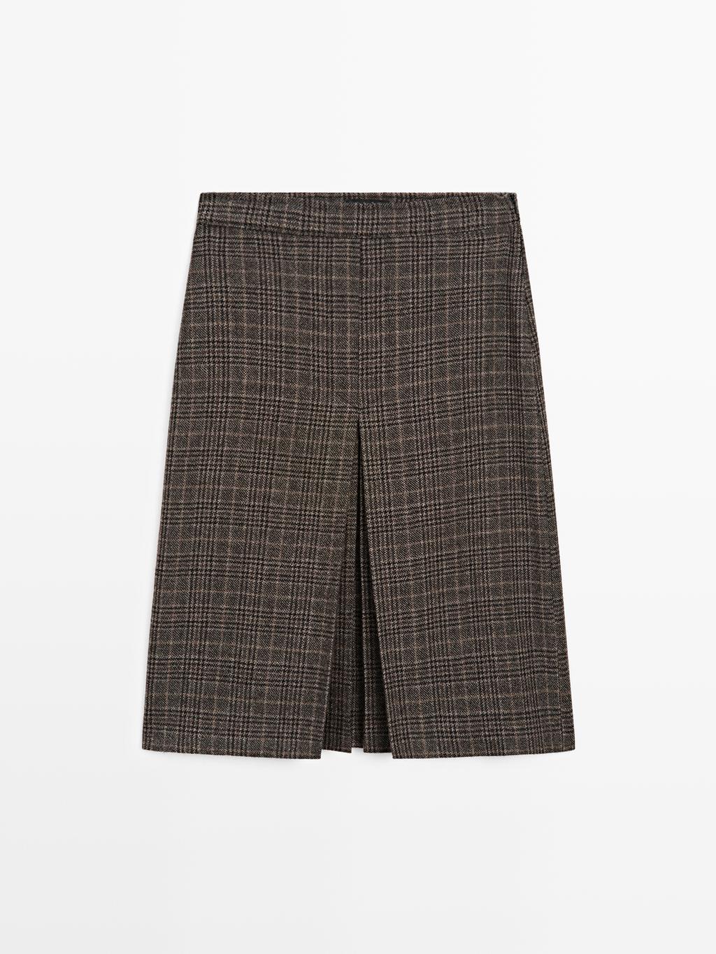 100% wool check midi skirt