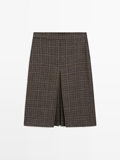 100% wool check midi skirt