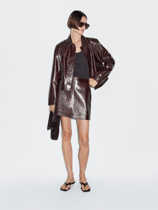 Short nappa leather skirt