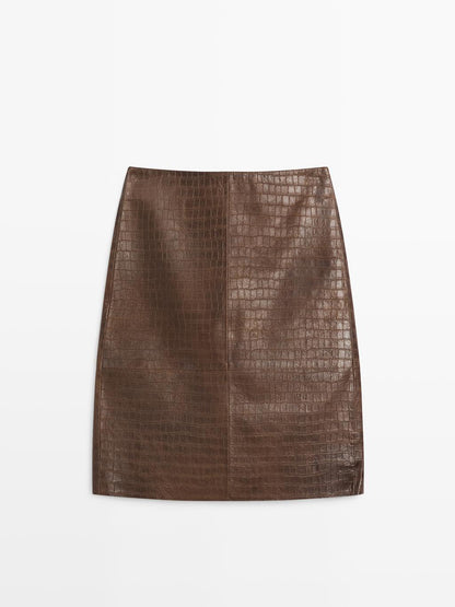Short leather mock croc skirt
