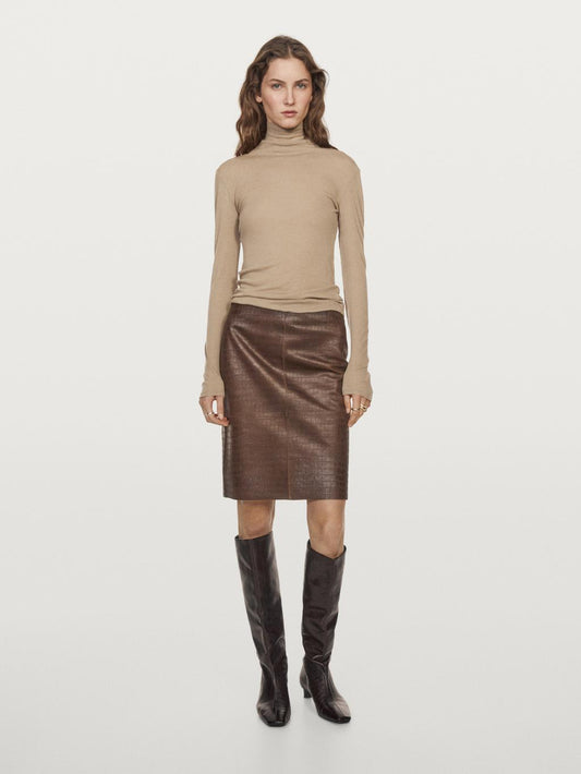 Short leather mock croc skirt