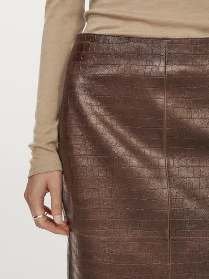 Short leather mock croc skirt