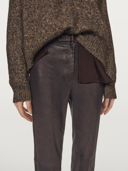 Nappa leather leggings with elasticated detail